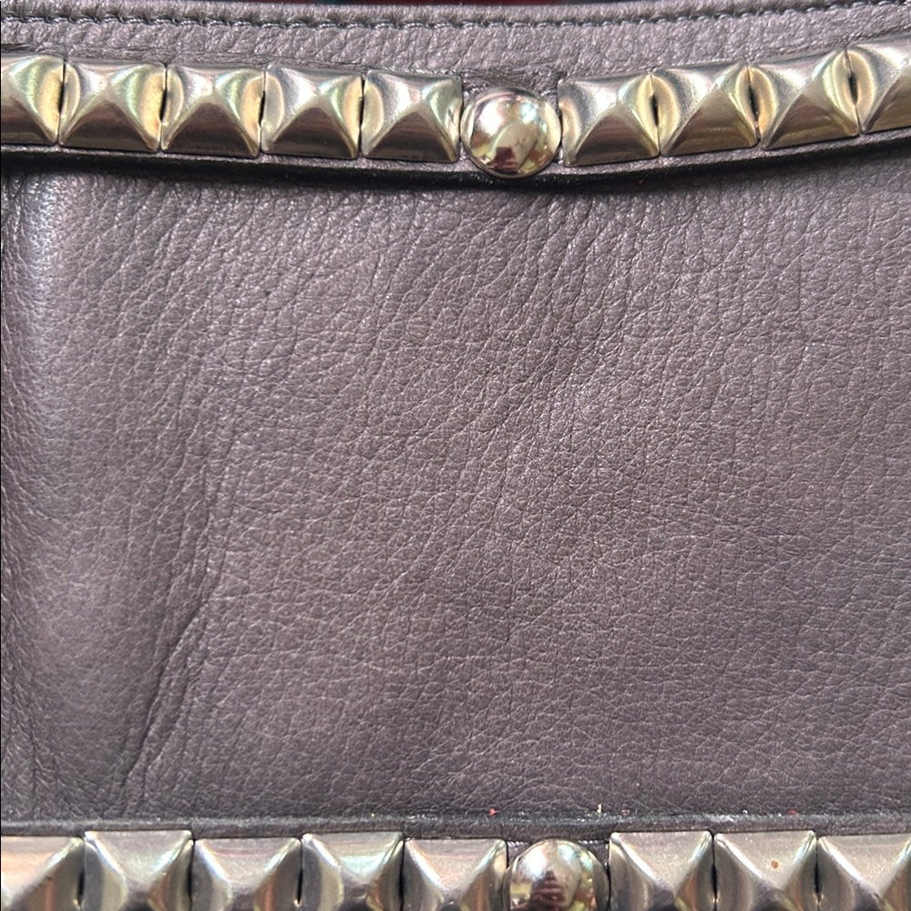 NWOT Charcoal Grey Italian Leather Studded Wide Belt M - Picture 7 of 10